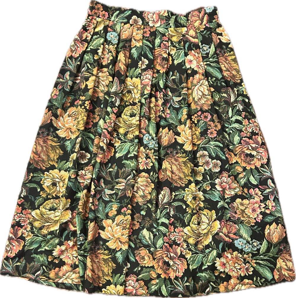 Vintage Kathie Lee Floral Tapestry Pleated Midi Skirt, size M/L